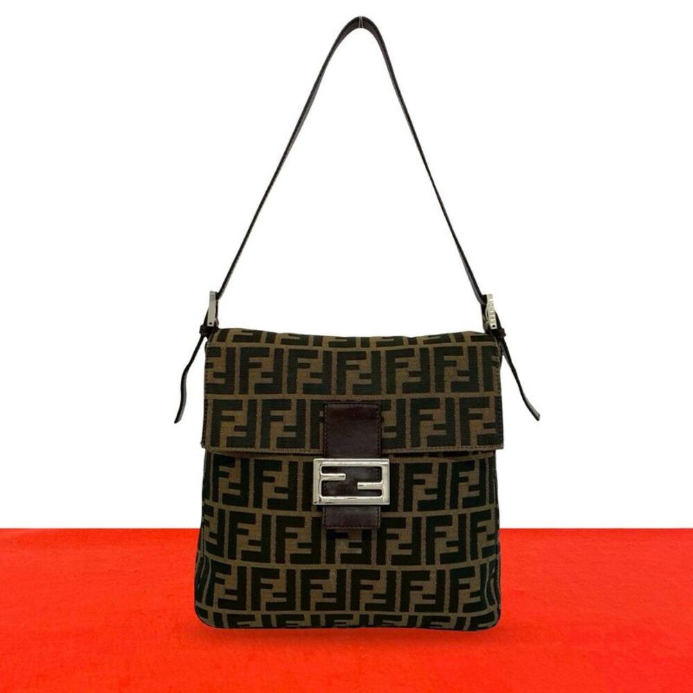 Fendi Zucchino Canvas Leather Shoulder Bag
